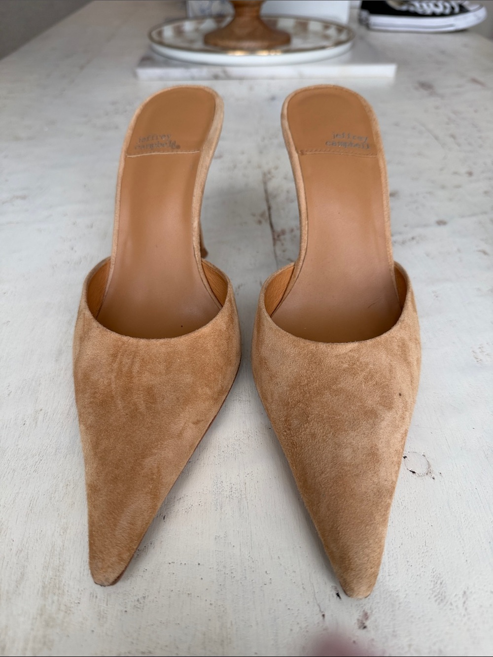 Jeffrey Campbell Tan Suede Pointed-Toe Mule Heels